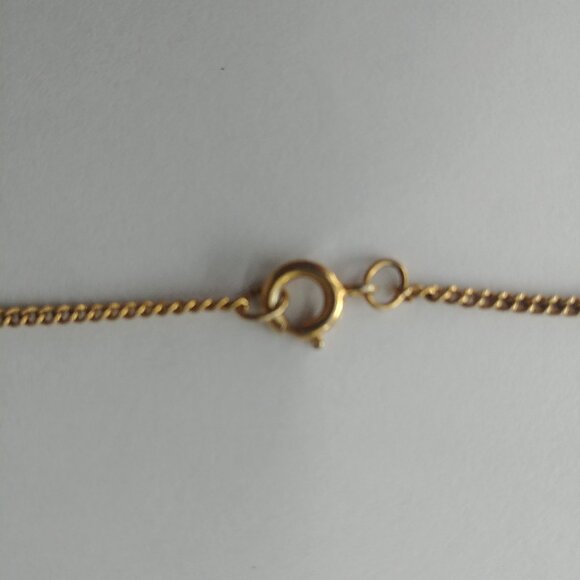 Short gold necklace with blue pink green pendant - Picture 8 of 11